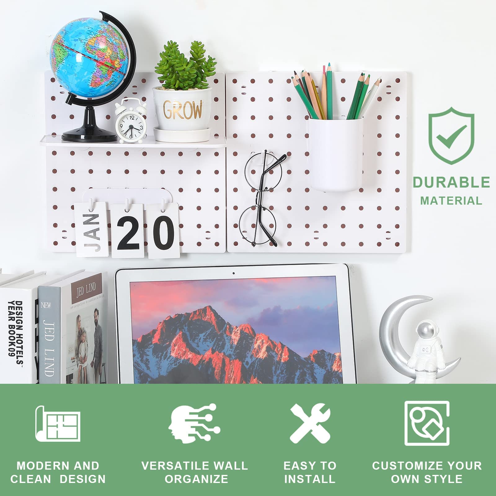 JALCH Modular Pegboard Organizer Kit – White Wall-Mounted Storage System With Pegboard & Accessories For Garage, Kitchen, Office, Or Craft Room
