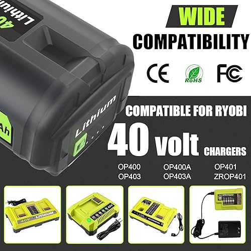Miniatura 6 de Reemplazo de batería OP40601 de 40 voltios para baterías Ryobi de 40 V compatibles con batería de iones de litio Ryobi de 40 voltios OP4026A OP4060