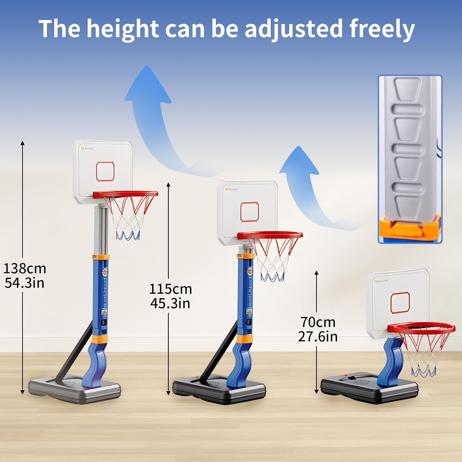 Adjustable Toddler Basketball Hoop 27–54 Inch, Indoor Outdoor Kids Basketball Goal with 4 Balls & Pump, Stable Base with Sand/Water Fill, Safe Mini Basketball Set Toy for Boys Girls Ages 3+