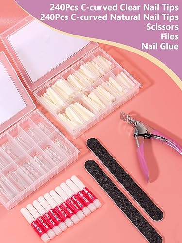 Miniatura 6 de Juego profesional de 480 puntas de uñas de ataúd para uñas acrílicas, juego de uñas acrílicas extra largas XXL y pegamento, puntas de uñas de ataúd