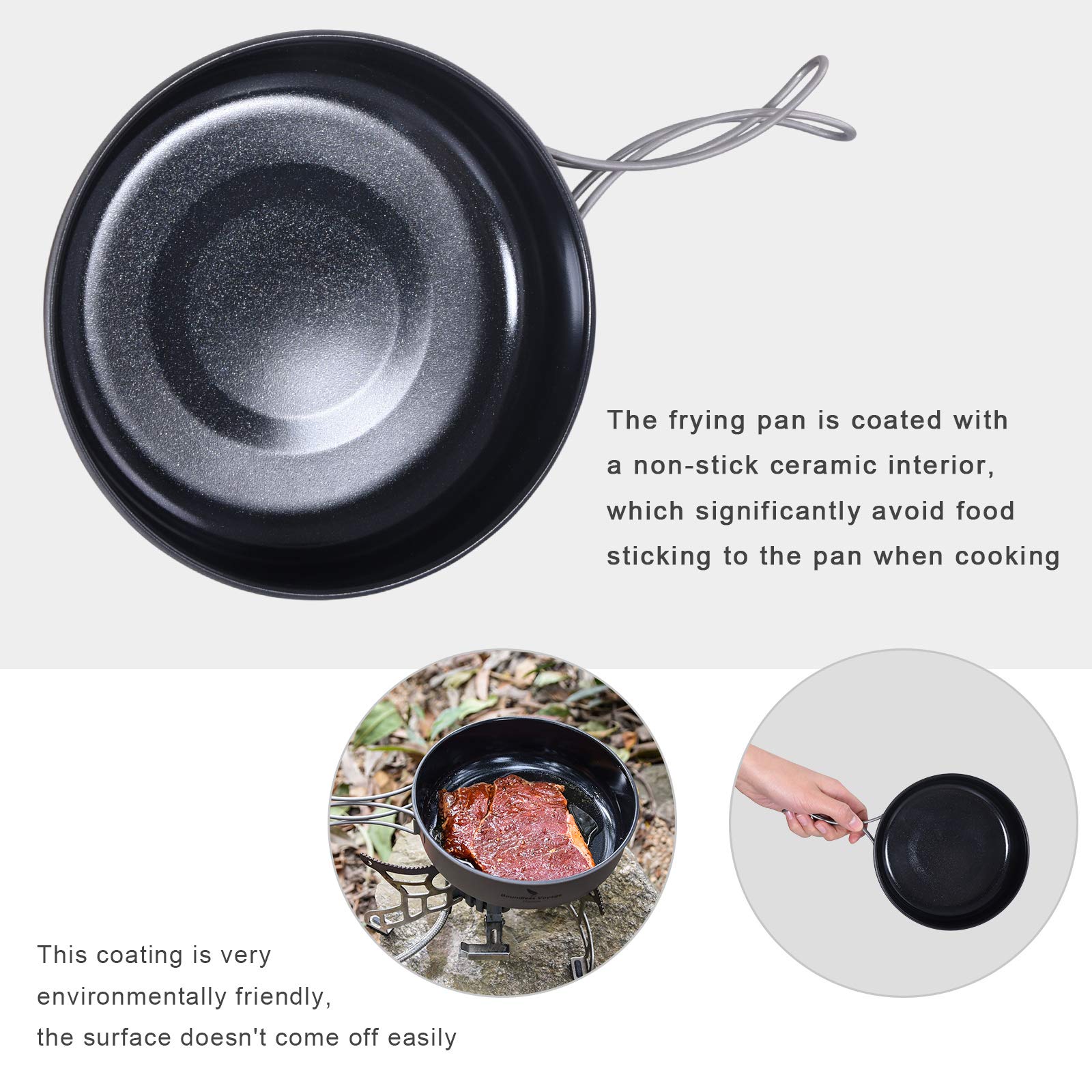 iBasingo 700 ml tytanowa nieprzywierająca patelnia 15 cm patelnia kempingowa lekka patelnia grillowa turystyka mały talerz miska do naczyń na zewnątrz naczynia kuchenne do steków z jajkiem sadzonym ze