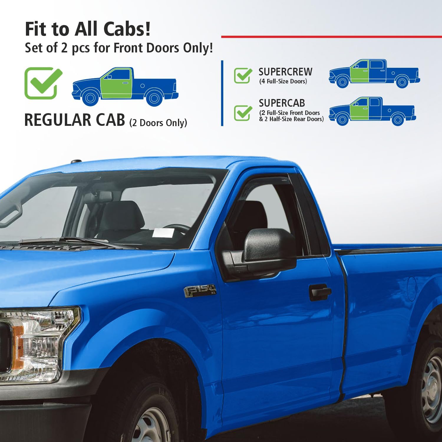 Goodyear Shatterproof in-Channel Window Deflectors for Ford F150 2015-2020 Regular Cab, Rain Guards, Window Visors, Vent Deflector, Vent Visor, Truck Accessories, 2 pcs - GY008127