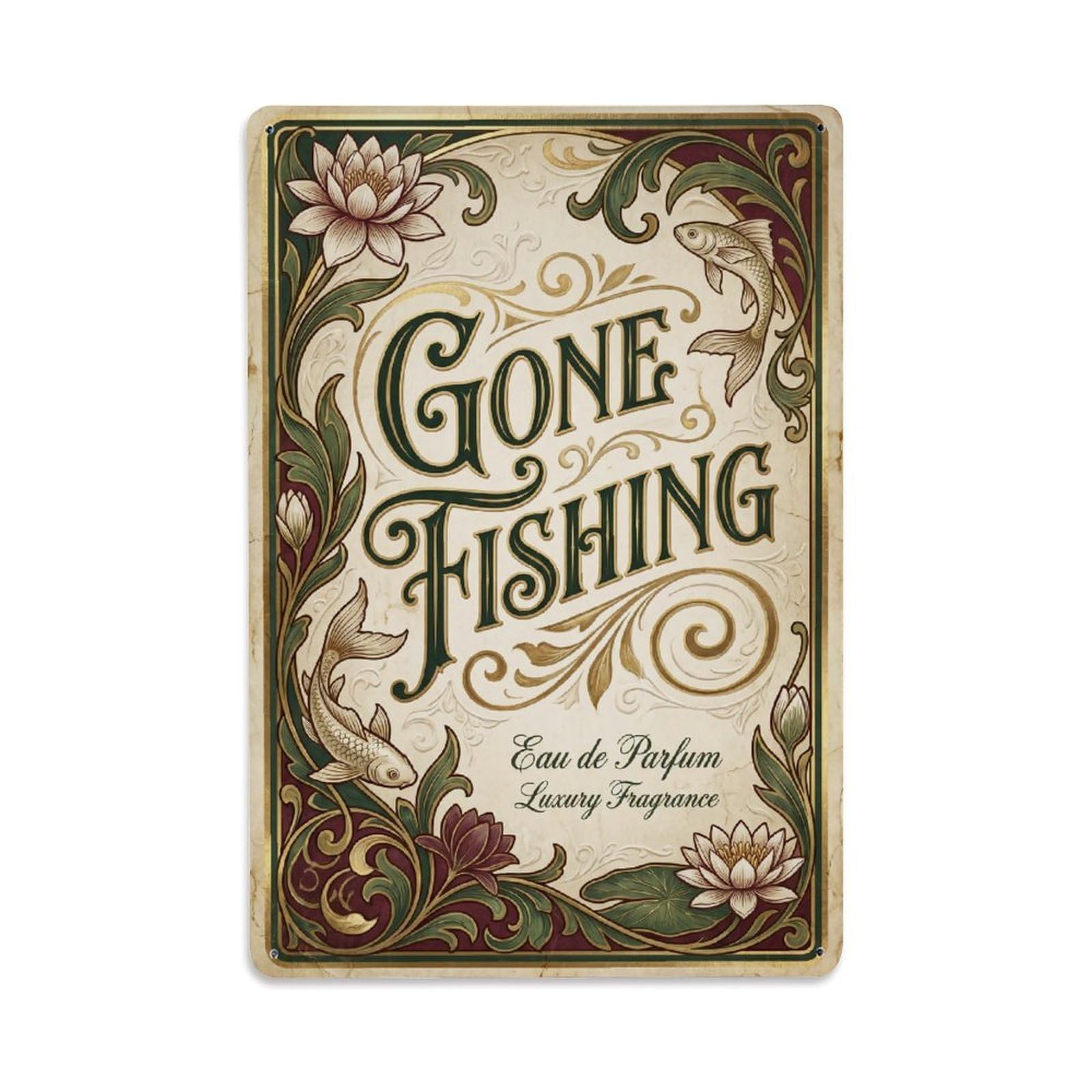 Gone Fishing Fishing Moonlight Vintage Metal Tin Sign Plaque Wall Decor for Cafe, Club, Garden Metal Poster 8x12Inch