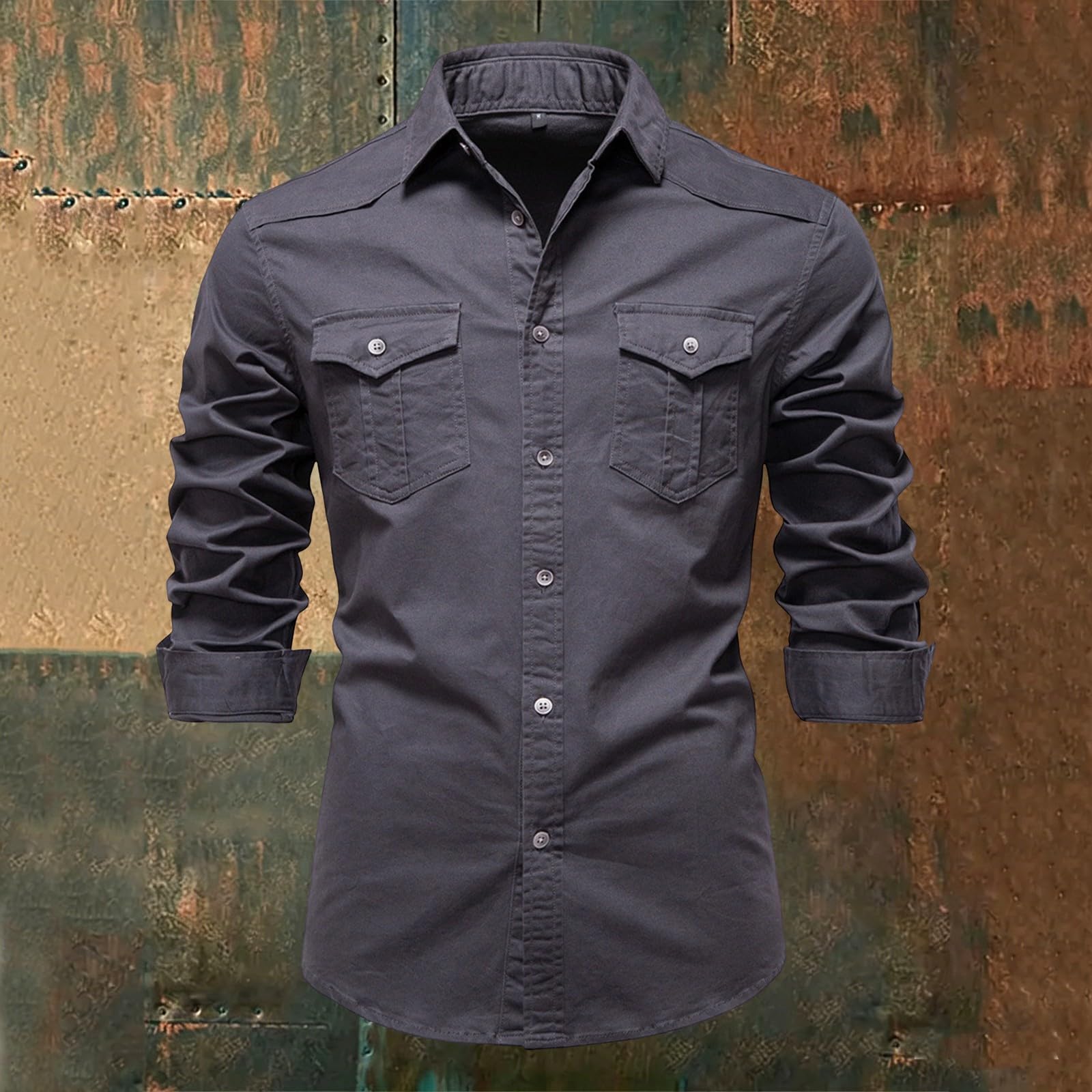 Herren-Freizeithemd, schmal geschnitten, langärmelig, mit Knopfleiste, Used-Look-Denim mit Brusttaschen
