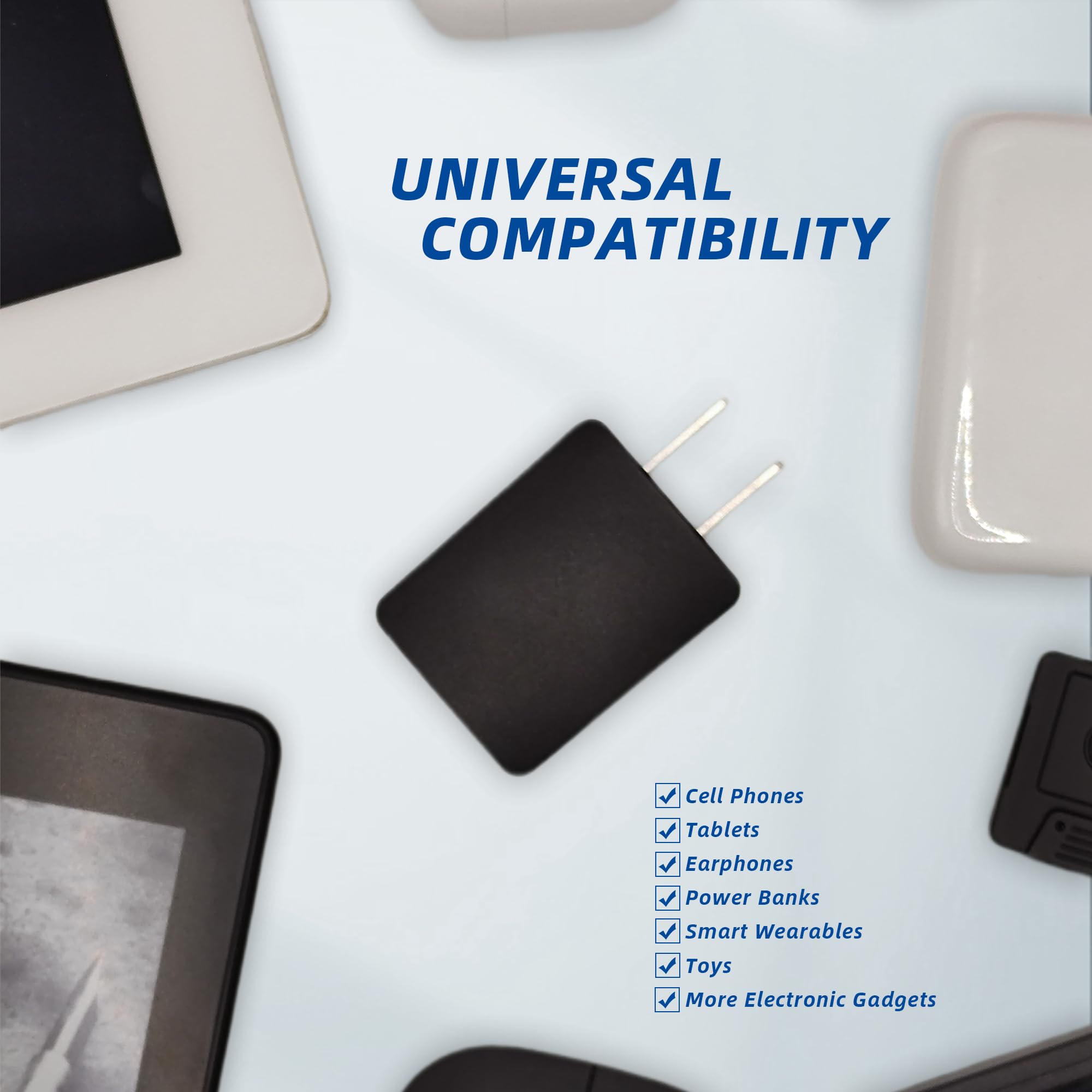 Blocco caricabatterie USB 5 V 2 A per presa a muro, certificato UL, nero, 1 pezzo, adattatore di alimentazione da 10 W per telefoni cellulari, tablet, auricolari, power bank, dispositivi