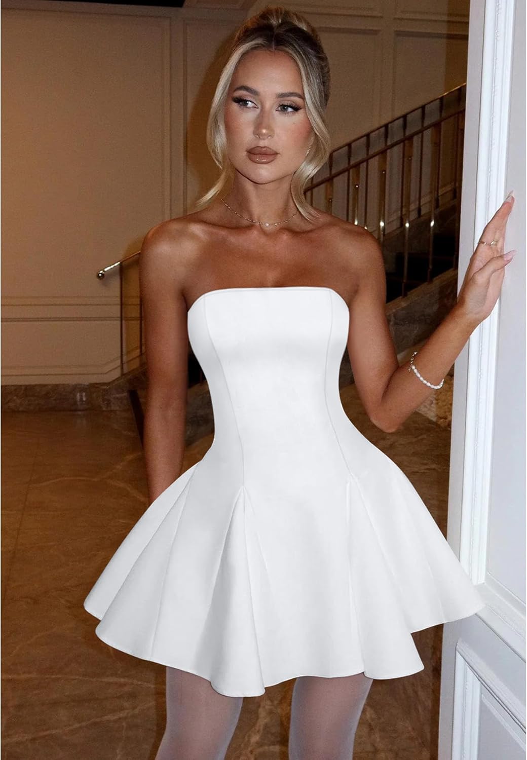 DAAWENXI Women's Sexy Summer Strapless Mini Dress Homecoming Off Shoulder Sleeveless Party Club Short Dresses - Image 2