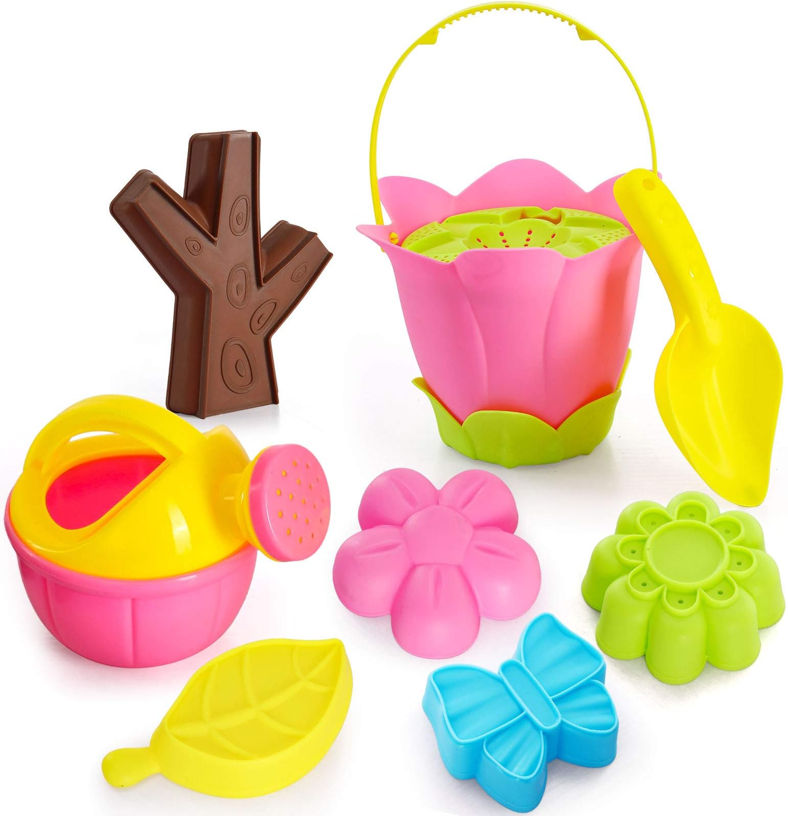 BBPOOL Beach Sand Toys Sandbox Toys for Girls Kids Toddlers,Flower Shape Sand Molds,Beach Bucket,Watering Can,Shovel,Sifter Kids Outdoor Toys Set