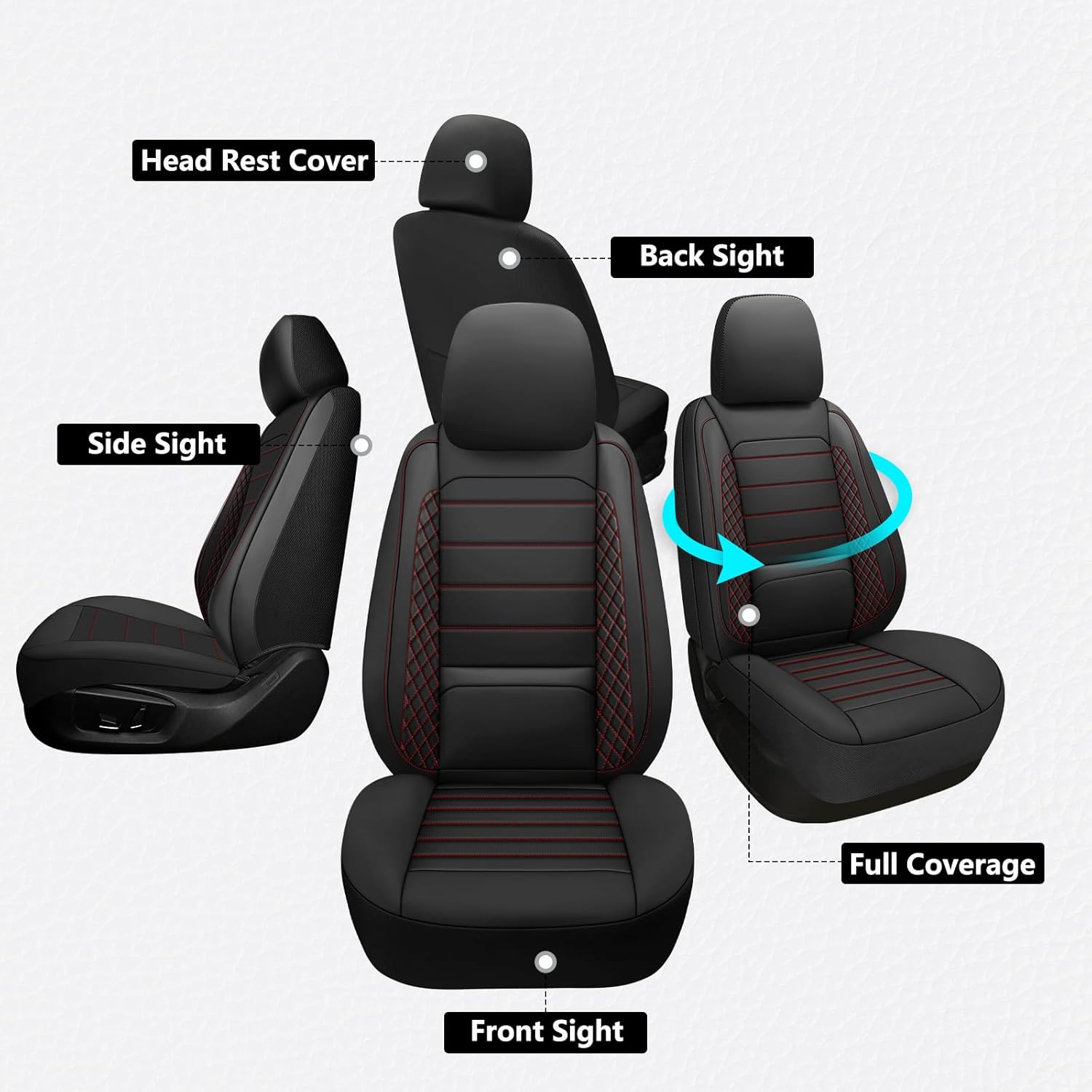 tacoma seat covers 2016-2023 full set, leather truck interior sets with lumbar support custom fit for toyota tacoma 3rd gen double/crew cab sr sr5 trd sport trd off-road trd pro(black red) 2016-2023 full set black&red