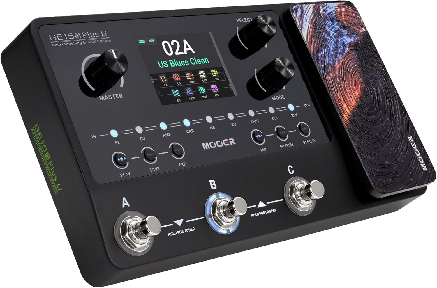 MOOER GE150 Plus Li Portable Multi Effects Pedal Battery-Powered Looper Three Footswitches Drum Machine with Expression, IR Loader, Preamp Pedal for Guitar and Bass