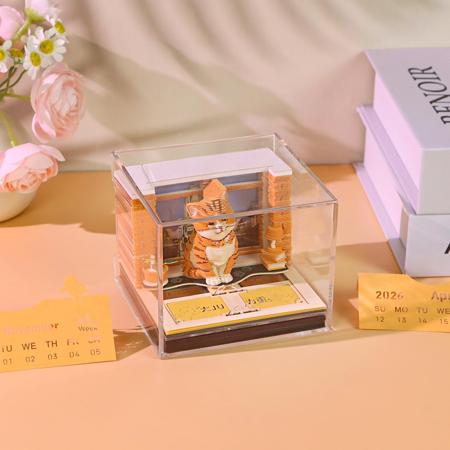 3D Memo Pad, 3D Calendar 2026, Time Piece Calendar, Tear-Off Calendars 2026, 3D Paper Carving Art Memo Pad, Art Carving Sticky Notes for Office Home Gifts Ornaments (Orange Cat)