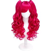 Adequate Long Curly Hot Pink Lolita Wig 2 Ponytails Clip on Cosplay Wig for Women Anime Party Costume Halloween Wig Hot Pink