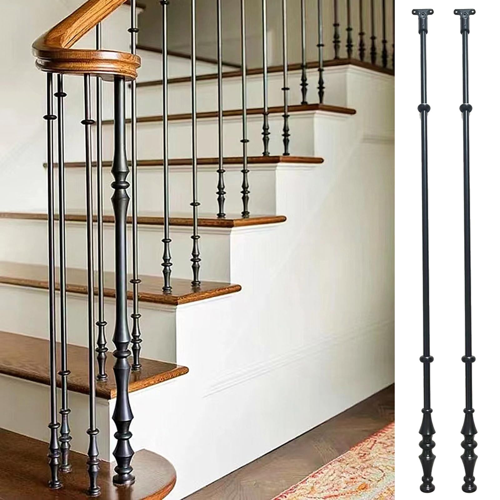 GLDYTVF Modern Adjustable Round Stair Handrail & Balusters, 65-95cm Pillars for Porch, Deck, Balcony, Attic & Villa - Stylish Railing Spindles for Safety & Decor