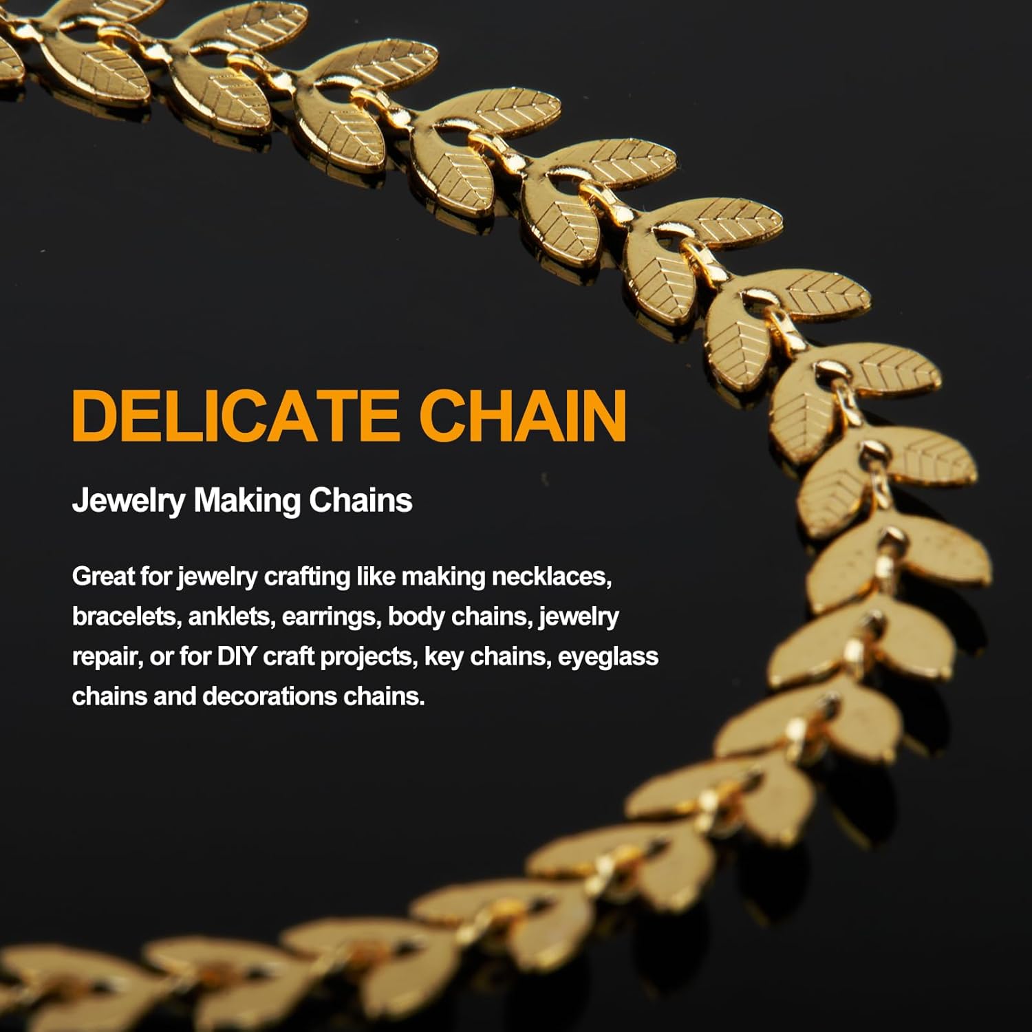 KYUNHOO 16.4/5M Gold Plated Chains for Jewelry Making Embossed Leaf Chain Roll Light Gold Jewelry Making Chains with Lobster Clasps and Jump Rings for Crafting - Image 2