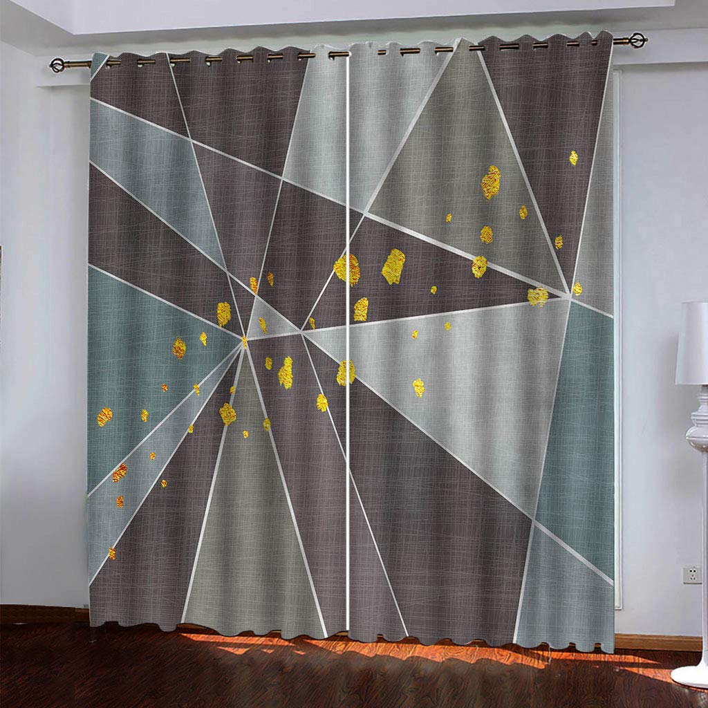Maynuo Girls Golden Curtains For Bedroom 3D Geometric Art Eyelet Top Curtain For 62X78inch Kids Window Treatments For Home Decoration Thermal