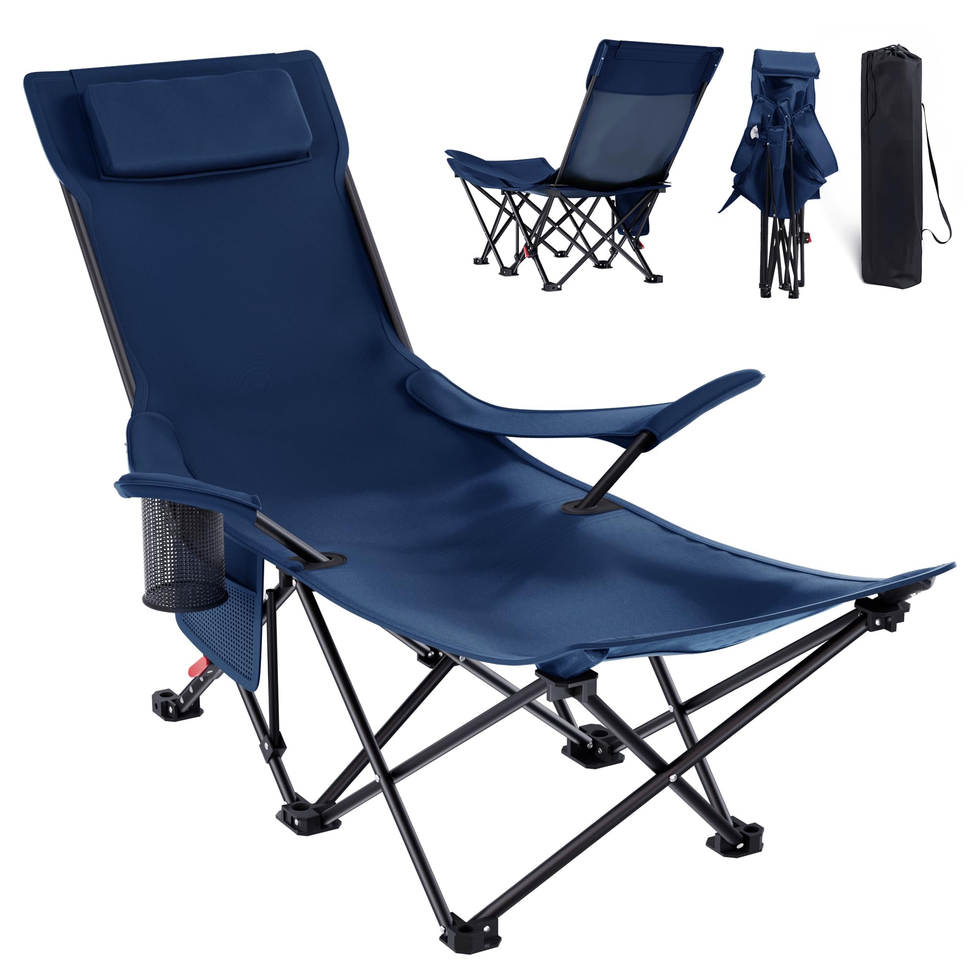 Chaise de camping pliable pour soulager le dos avec dossier réglable bleu