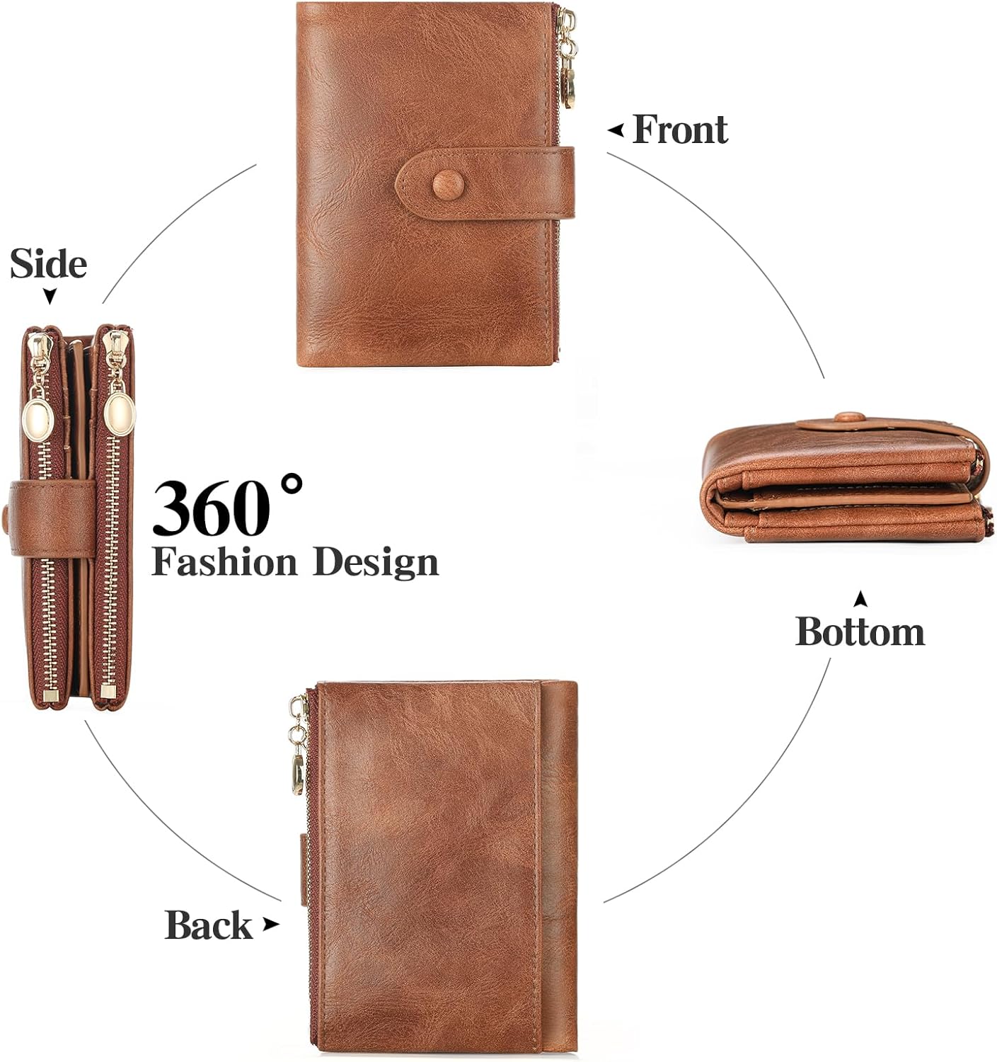 GAEKEAO Small Wallets for Women Leather RFID Blocking Bifold Double Zipper Pockets Wallet Card Case Purse with 2 ID Windows - Image 3