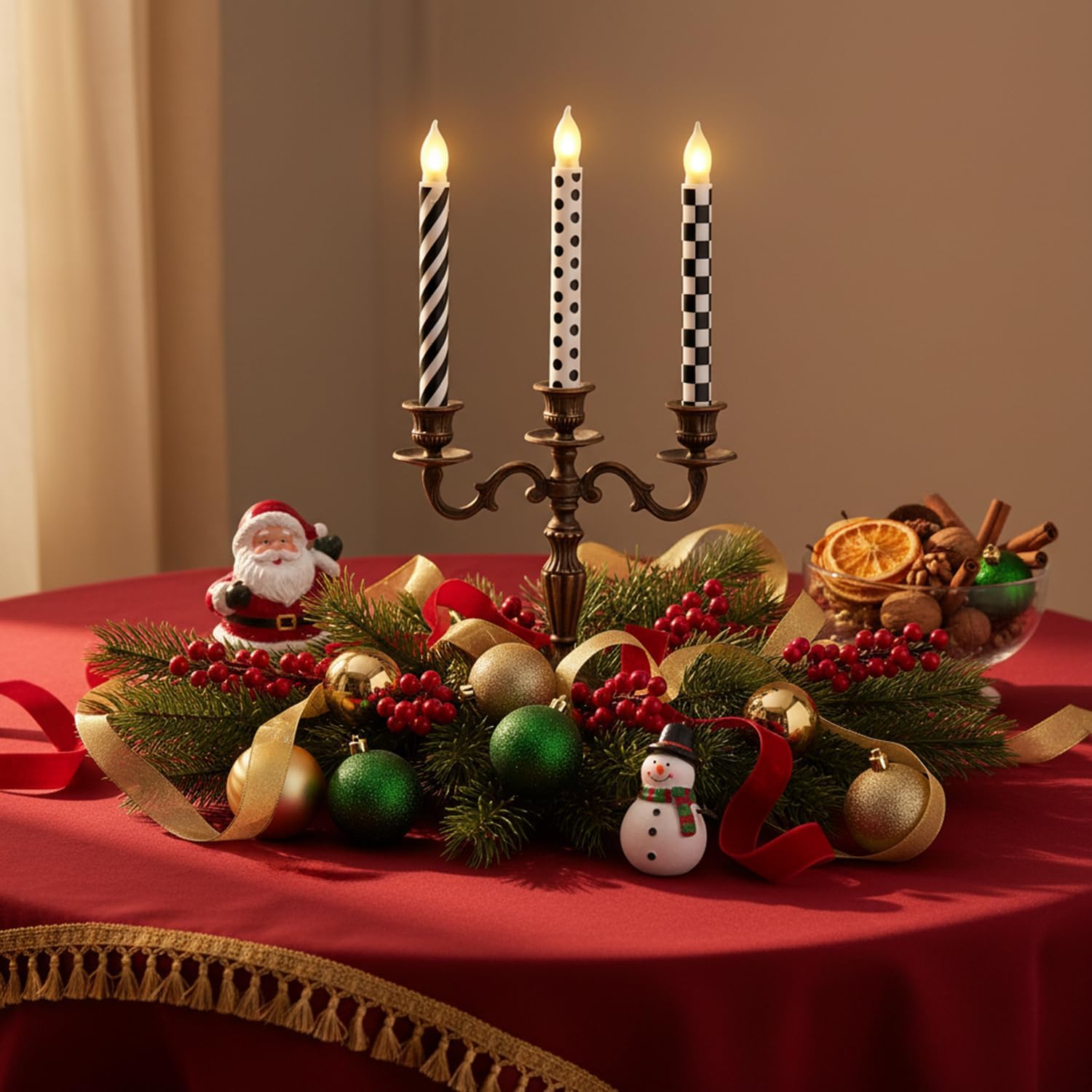 3 Pcs 8.3inch Checked Black and White Candles Battery Operated Pillar Flameless Candle with Remote for Black and Xmas Gifts Holiday Decor Home Party Festival