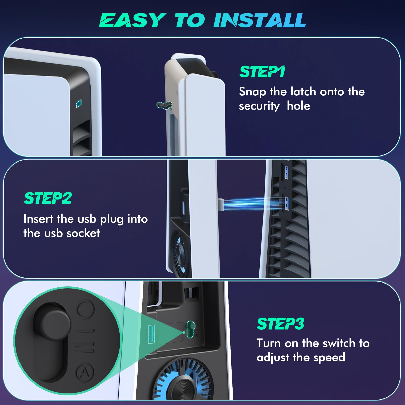 PS5 Pro 4 ventole di raffreddamento, accessori PS5 Pro con USB 3.0, efficiente ventola di raffreddamento silenziosa con velocità regolabile, ventola di raffreddamento per PlayStation5 Pro a