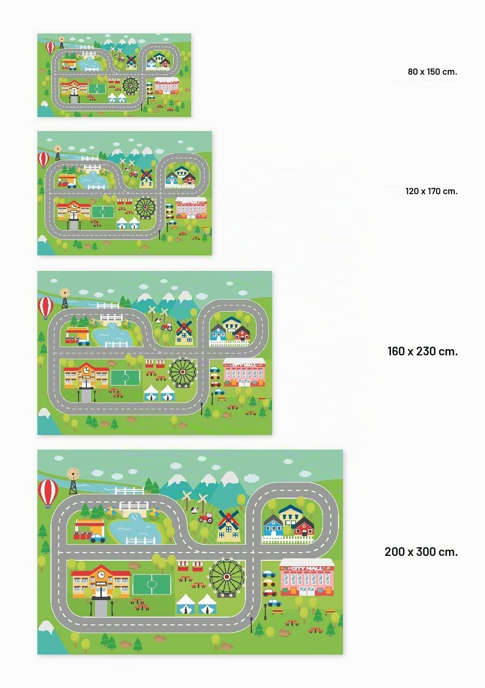 Panorama Tapis Vinyle - Modèle Routes pour Les Enfants 80x150 cm - Différentes Tailles - Deco Maison, Cuisine, Chambre et Exterieur