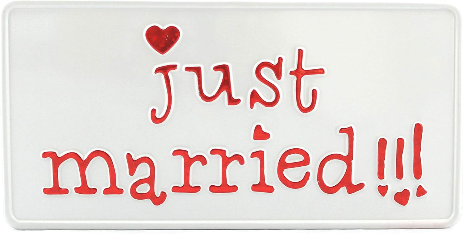Just Married US USA License Plate Number Plate Embossed Marriage Love Wife Husband