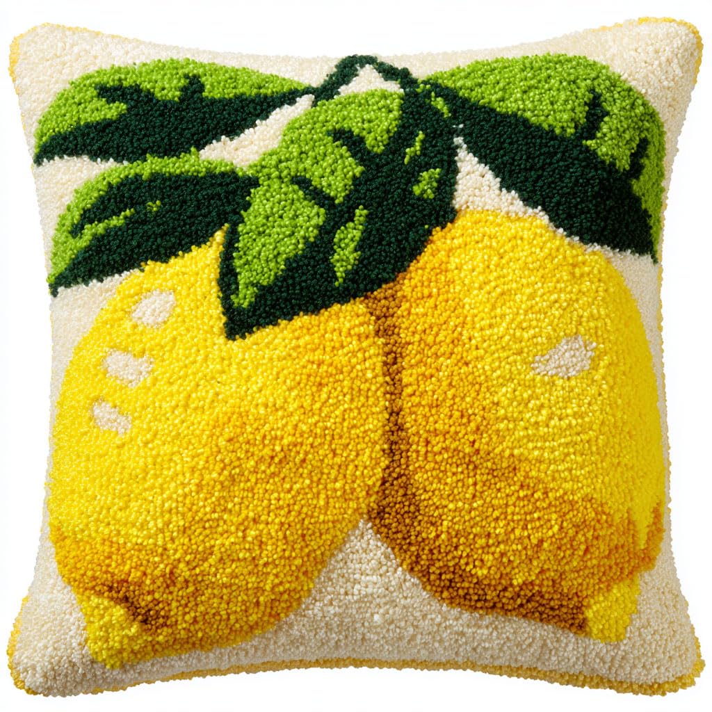 Henypt Latch Hook Kits-G Latch Hook Kits, Cartoon Lemon Diy Pillowcase Hook And Latch Kit, Needlework Cushion Cover Hand Craft Crochet Sofa Decoration 17X17inch