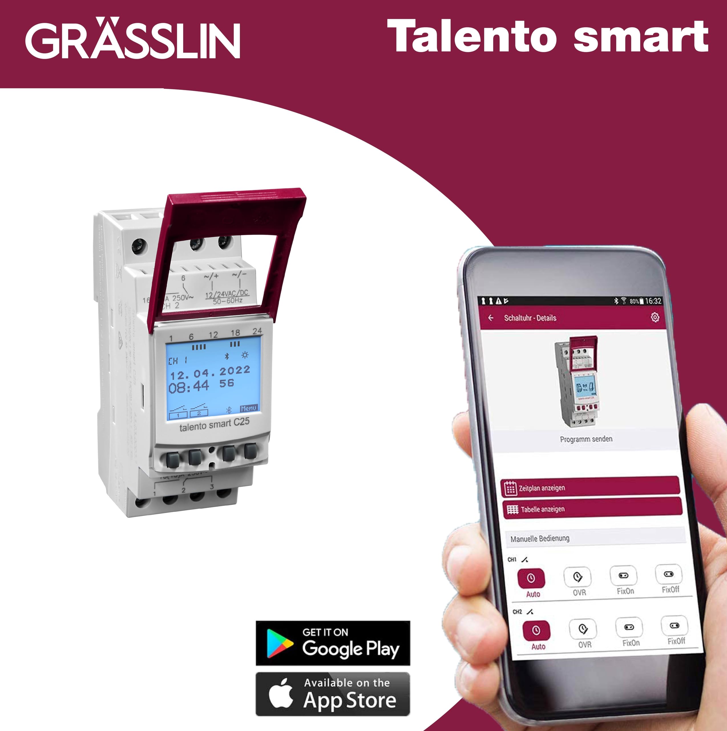 43.03.0003.1 talento smart C25 12-24V Astro-Zeitschaltuhr digital | 2 Kanäle, DIN-Schiene/Hutschiene, 500 Speicherplätze,12–24 V AC/DC, Wochen-/Jahresprogramm, Zyklus/Impuls,8 Jahre Gangreserve
