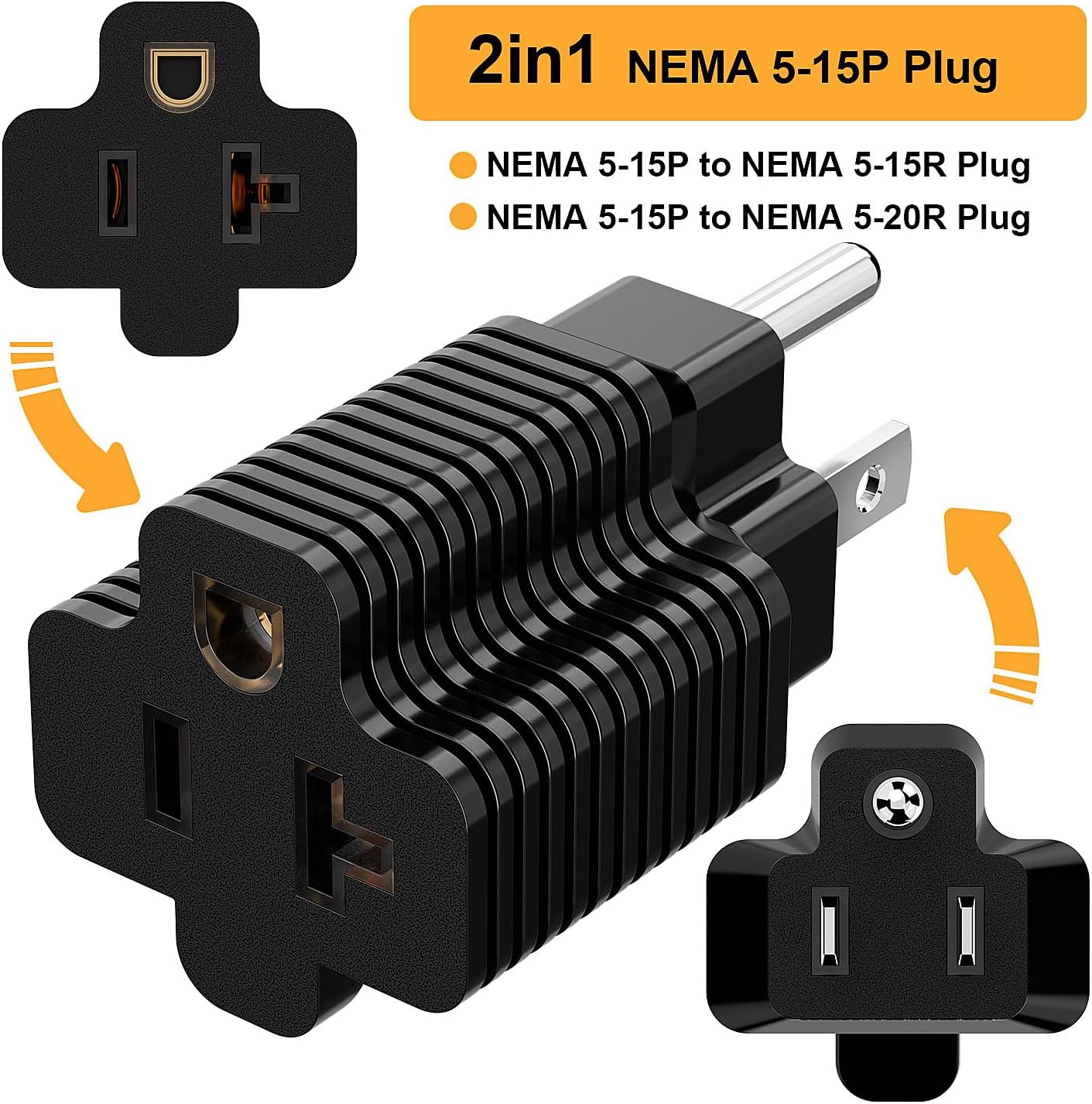 (10Pack) Nema 5-15P to 5-20R Adapter, ETL Verified 2-in-1 15Amp 125Volt to 20Amp 125Volt Power Adapter, Household 15A to 20A Adapter T-Blade 15Amp to 20Amp