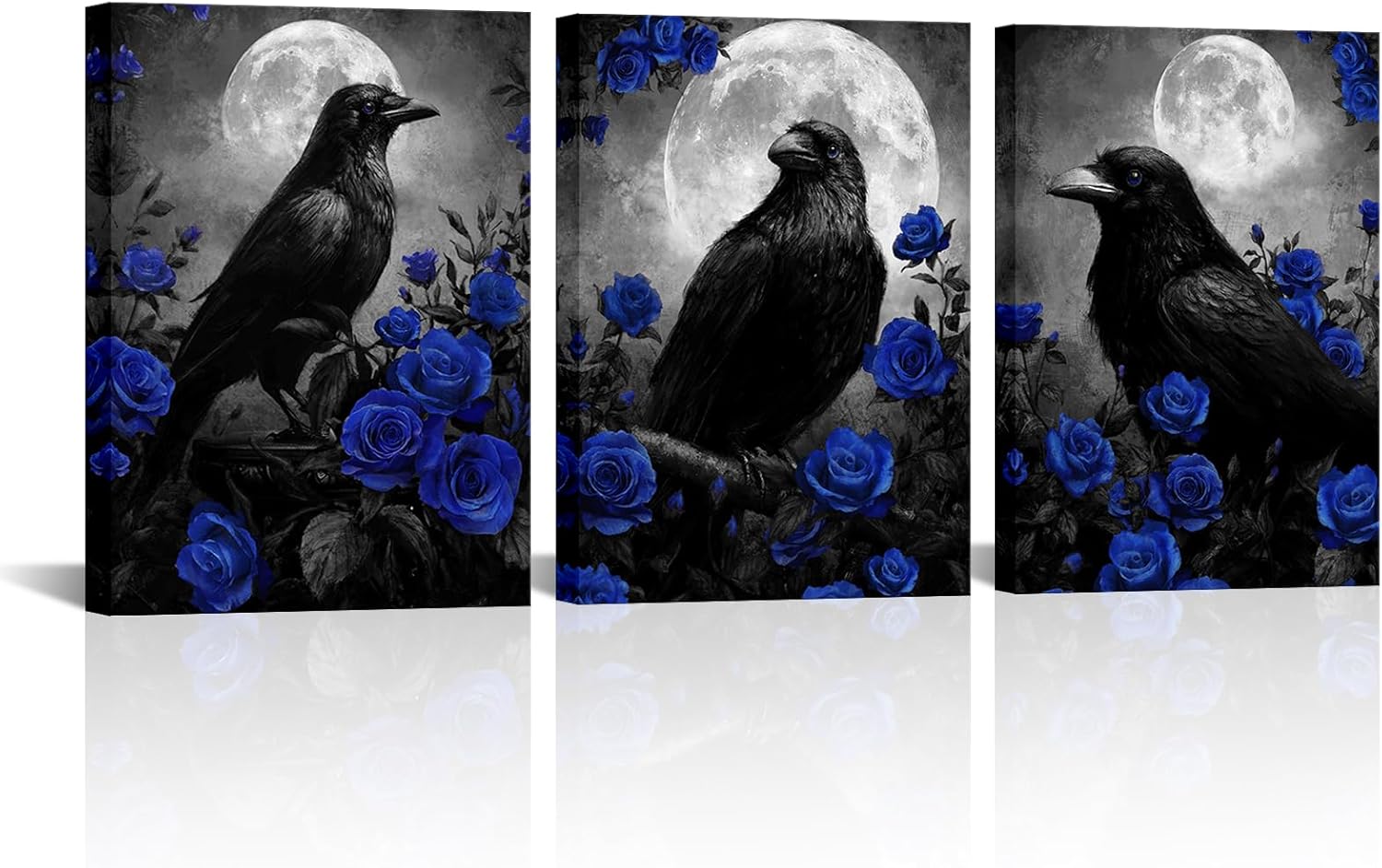 LevvArts Crow Canvas Wall Art Gothic Crow with Rose Painting Spooky Pictures Bathroom Bedroom Wall Decor (Red)