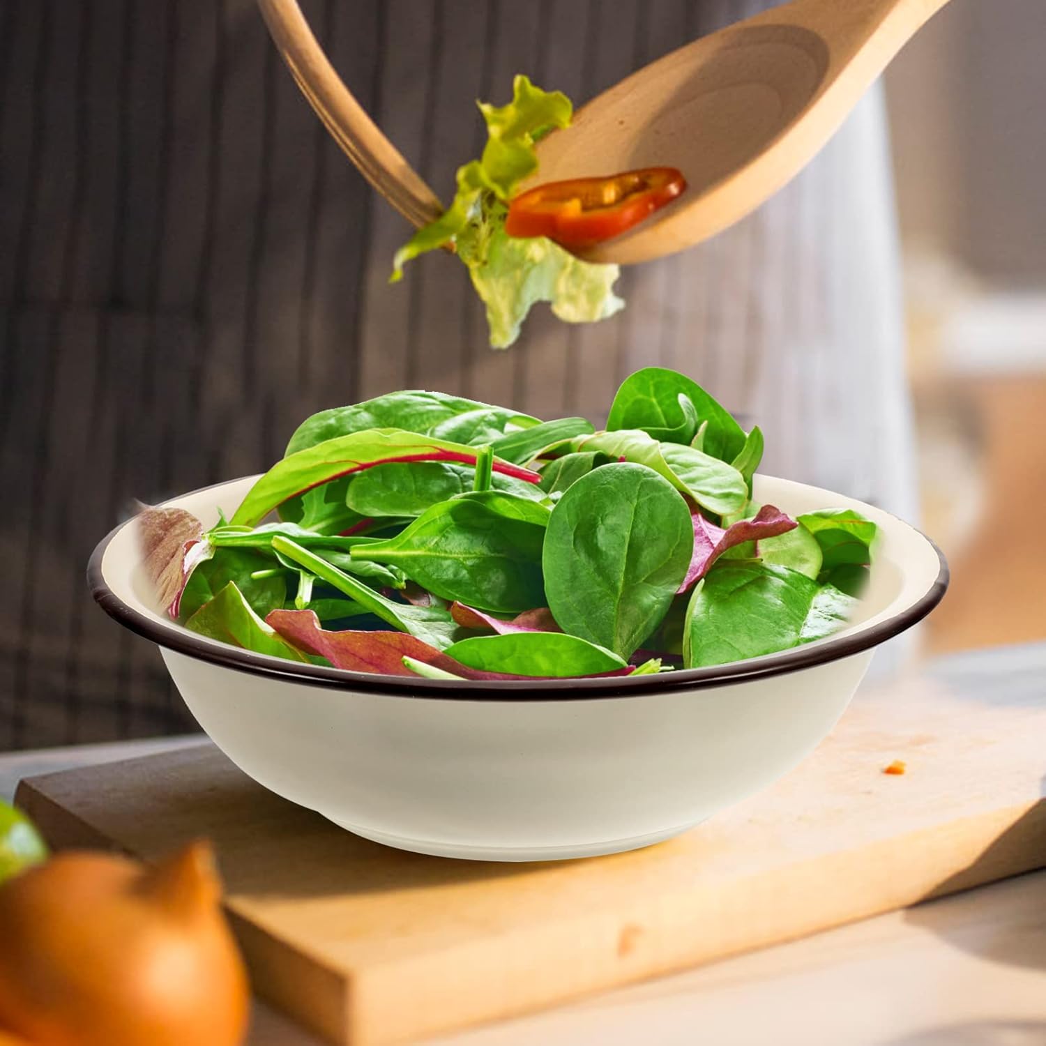 VSULZVNU 2pcs Enamel Mixing Bowl Vintage Salad Bowl Enamel Large Washing Basin Vintage Soup Basin Large Soup Bowl Enamelware Serving Bowl Pot