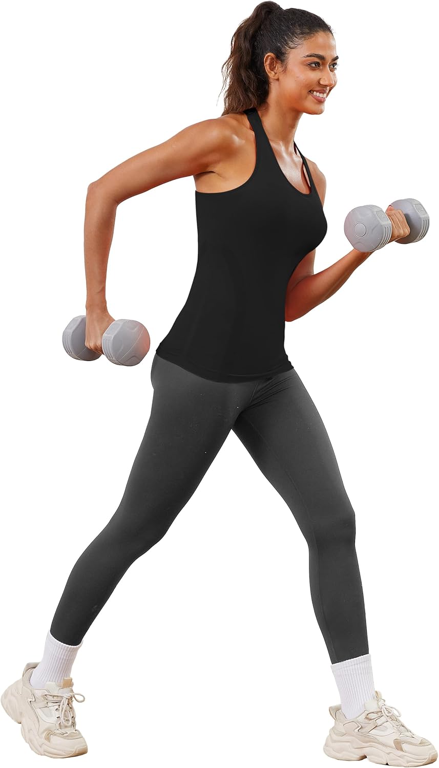 Women's Seamless Racerback Tank Top, Crew Neck Workout Yoga Padded Athletic Shirts - Image 4