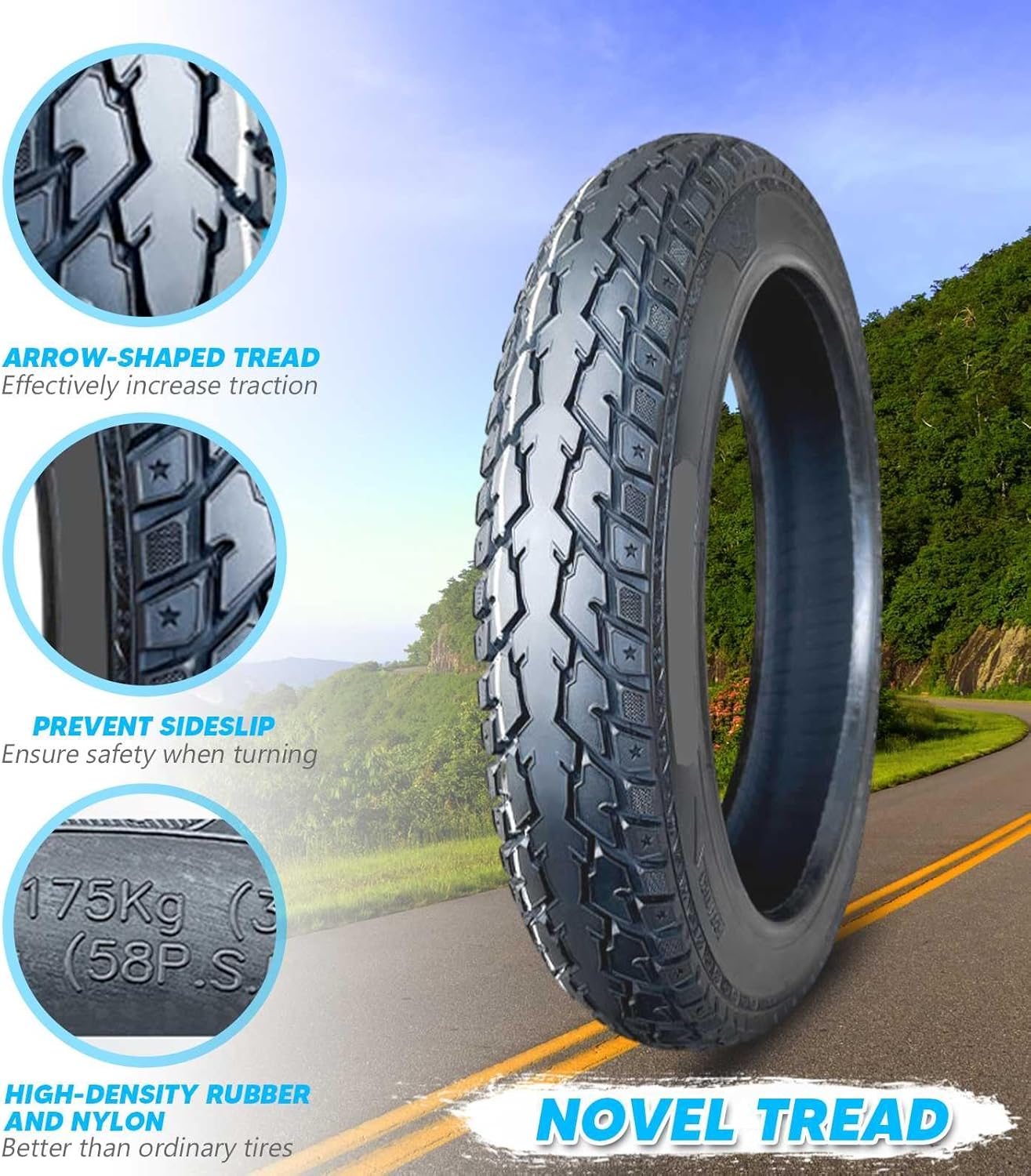 18x2.50 Ebike Tire and Tube Set for Electric Bike, 8-Level Design, 18 X 2.50 Antipuncture Snow Tire for Ebike with Bent Valve Inner Tube, Neumático Camara 18x2.5 Off-road All-Terrain Tread