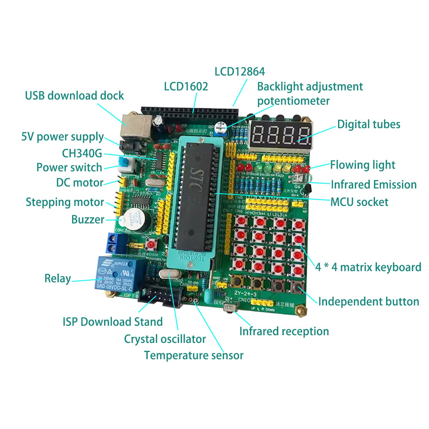 HUAGZIMO Basic Starter Kit 51/52 MCU Demo Board Development Board Soldering Practice Kit Learning Board Experimental Board Diy Soldering Practice Kit