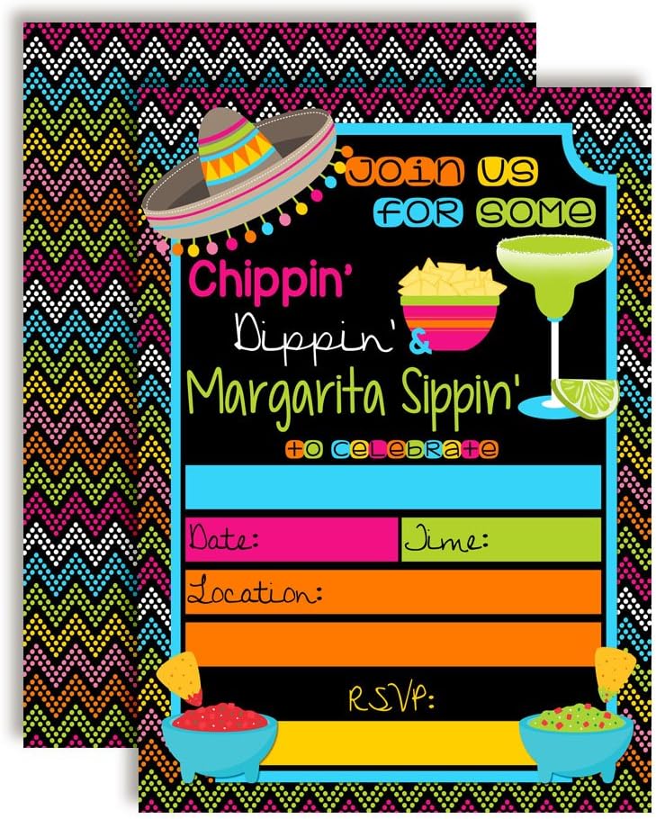 Chips, Dips, and Margarita Sips Birthday Party Invitations