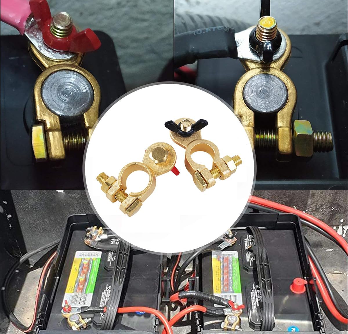 1 Pair Brass Battery Marine Terminal Ends Battery Terminal End,Top Post Battery Terminal Set For Marine Car Boat RV and Vehicles 3/8-inch and 5/16-inch Posts (Brass)