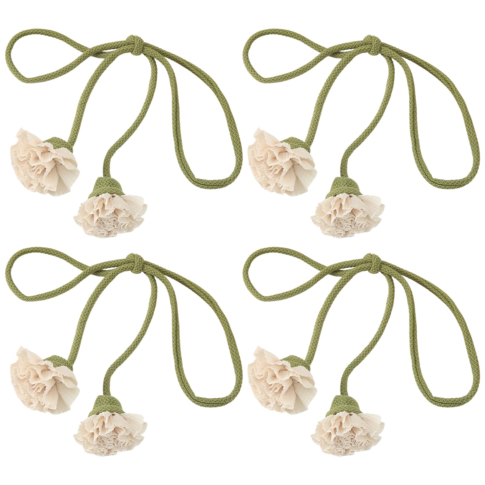 Daxiangsheng 4Pcs Curtain Tie Backs, Cotton Tie Backs for Curtains, Handmade Flower White Curtain Ties Backs No Drill, Chic Boho White Curtains Tiebacks for Decor Home & Office and Multi-Room Styling