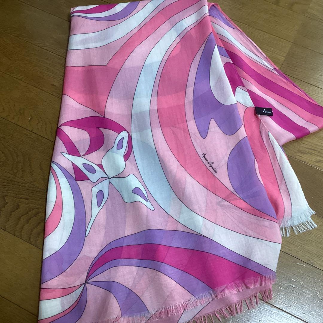 未使用タグ付き アンコキーヌ マーブル柄 バタフライ ストール Anne Coquine ロゴ入りマーブル柄バタフライストール