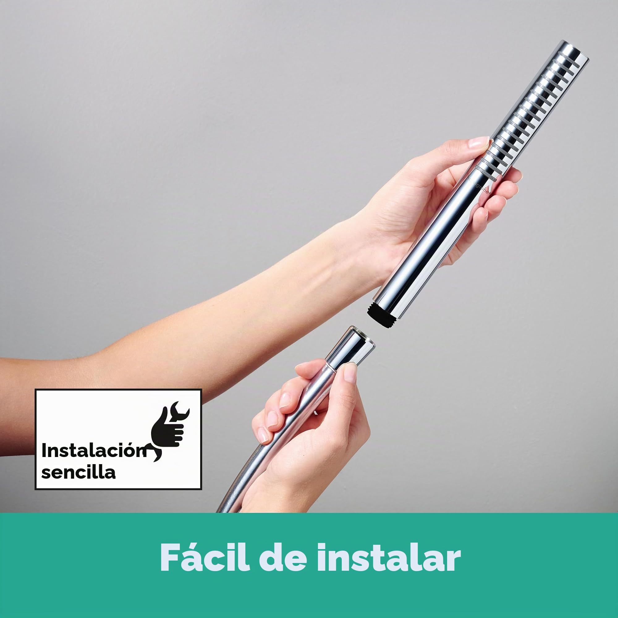 hansgrohe Pulsify S - ducha de mano ahorro de agua 5,4 l/min (EcoSmart+), alcachofa de ducha con 1 tipo de chorro (PowderRain), cabezal de ducha, con sistema antical, cromo, 24126000