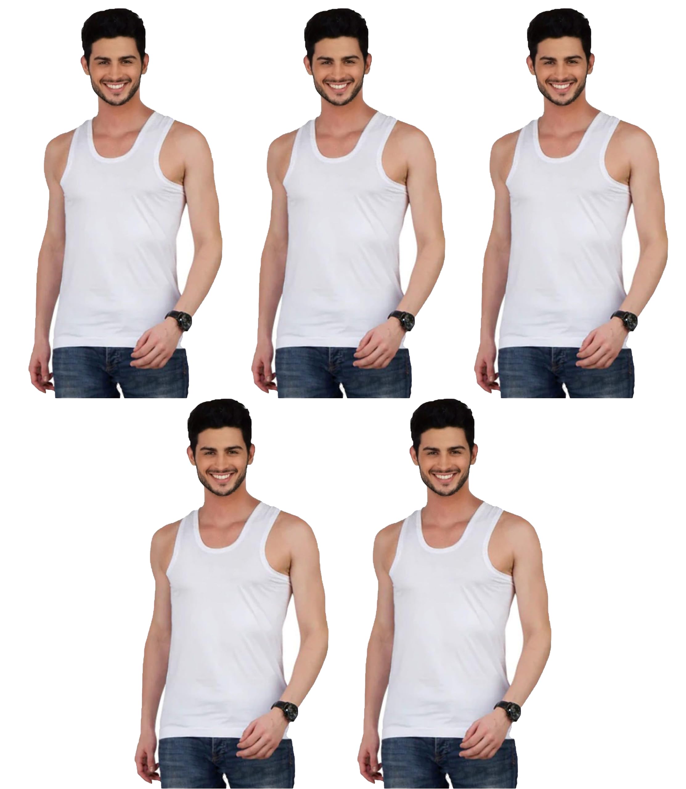 Men's Combed Cotton Round Neck Sleeveless White Vest - Pack of 5-picture-21