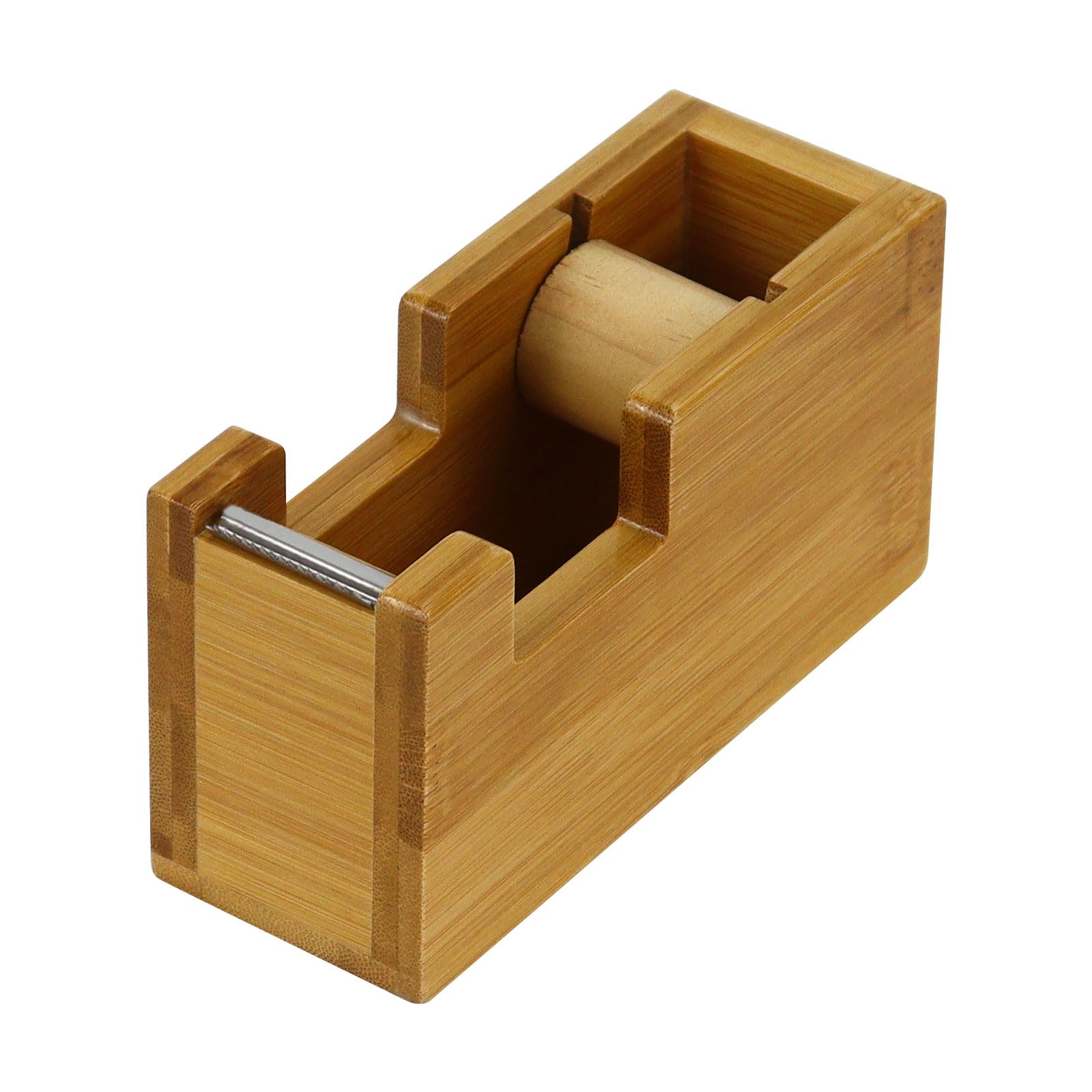 Multibey Natural Eco-Friendly Bamboo Wooden 1 Inch Core Desktop Adhesive Tape Dispenser Cutter with Tape Office School Gift Idea (Bamboo)