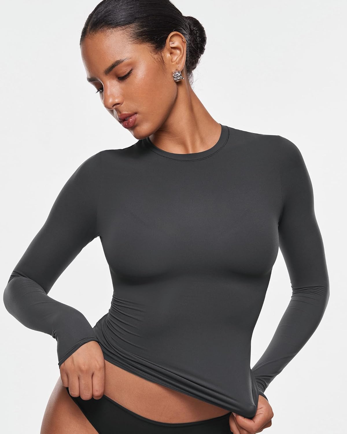 INLYRIC Women's Inbarely Soft Long Sleeve T-Shirts Crew Neck Basic Tees Slim Fitted Going Out Tops Trendy Fall Outfits - Image 2