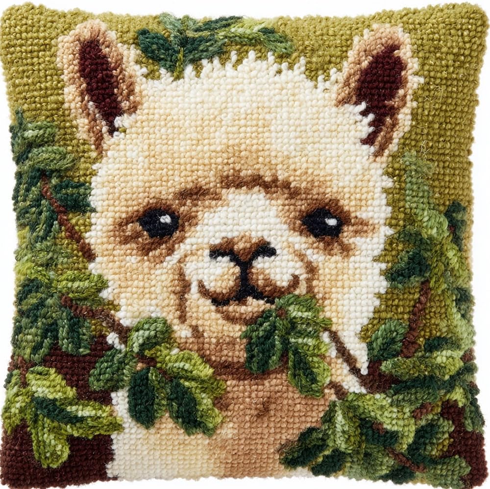 FWRTYCB Latch Hook Cushion Kits for Adults, Alpaca Eating Leaves Pillow Ho