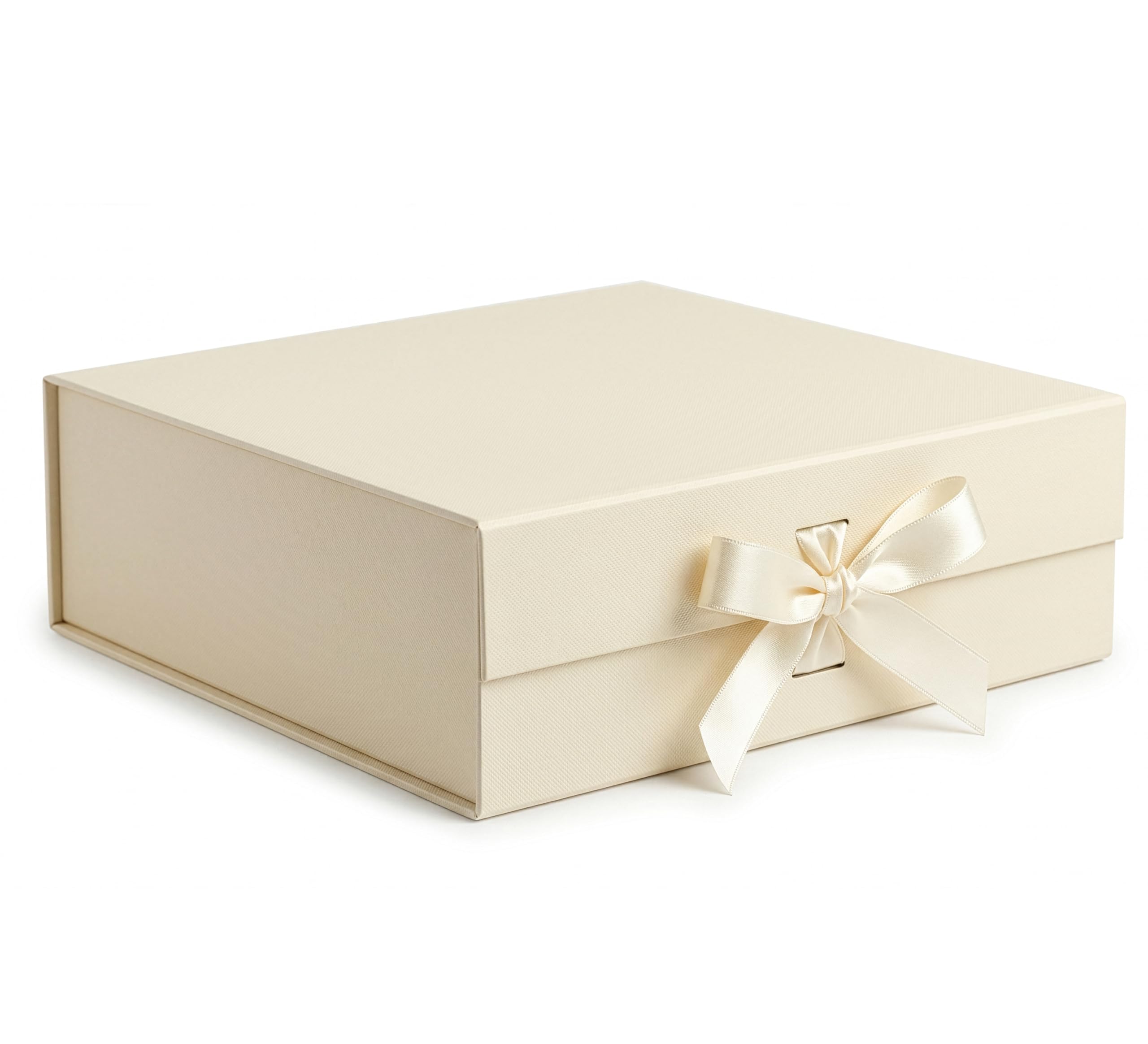 RBS®-LARGE Ribbed Texture Gift Box (34x33x10cm) Empty Gift Box for Packing (1 Pack) Hamper Box for Gift Holds Upto 10 kg Elegant Ivory Packaging Box for Return Wedding Gifts All Occasions(Ivory Crest)