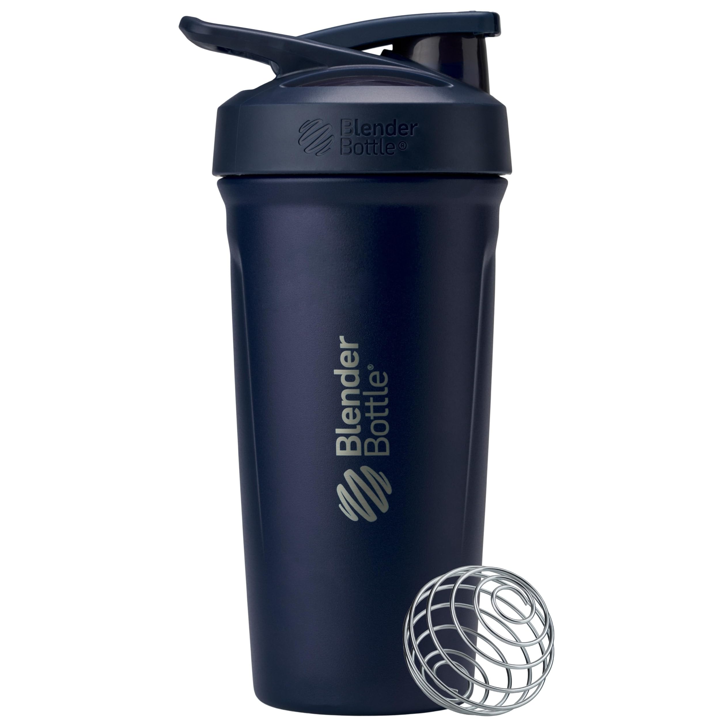 Blenderbottle Navy Strada Shaker Cup Insulated Stainless Steel Water Bottle With Wire Whisk, 24-Ounce,