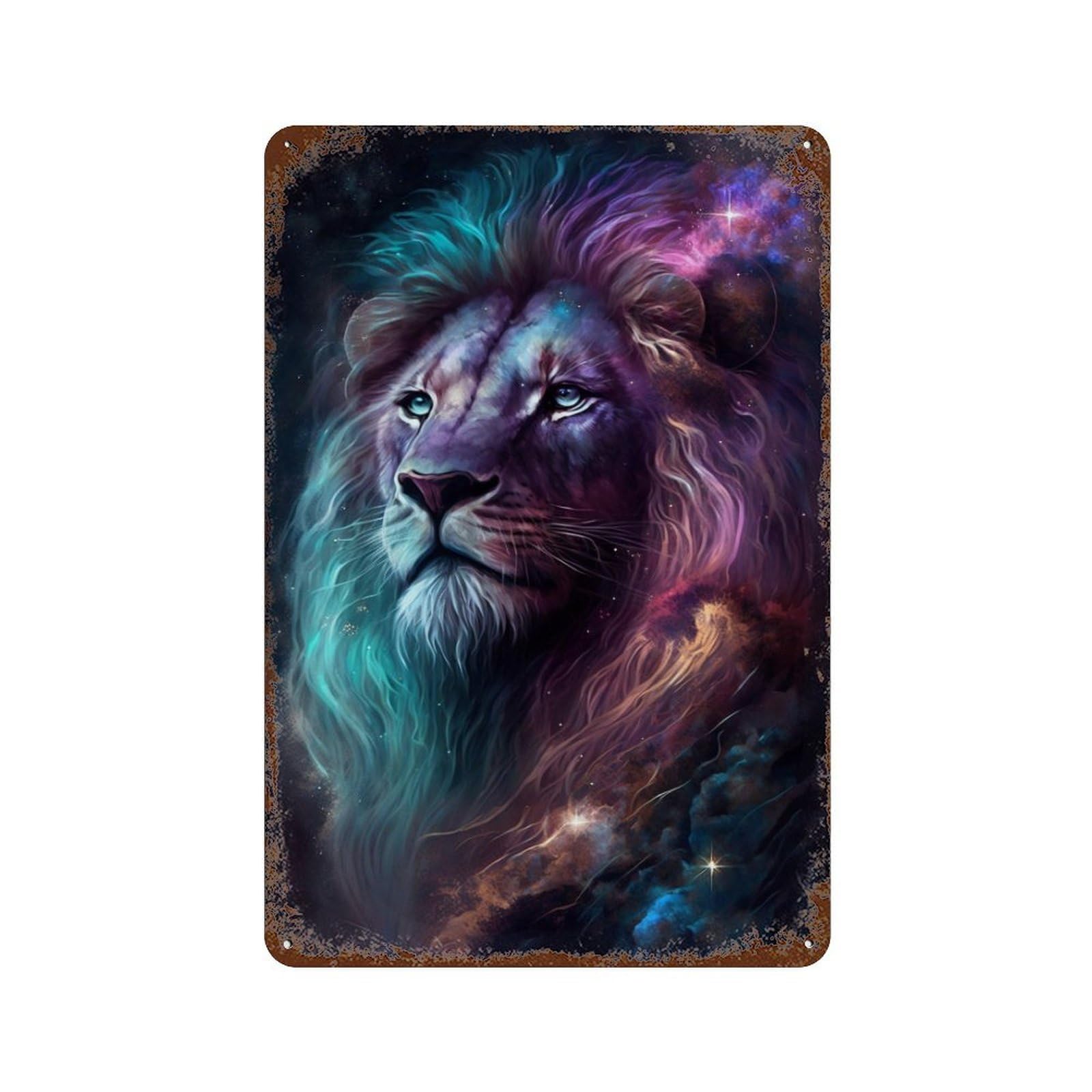 Cosmic Lion Art Print-7 Retro Metal Sign 11.8"x7.9", Farmhouse Wall Decor for Garage, Pub Or Kitchen