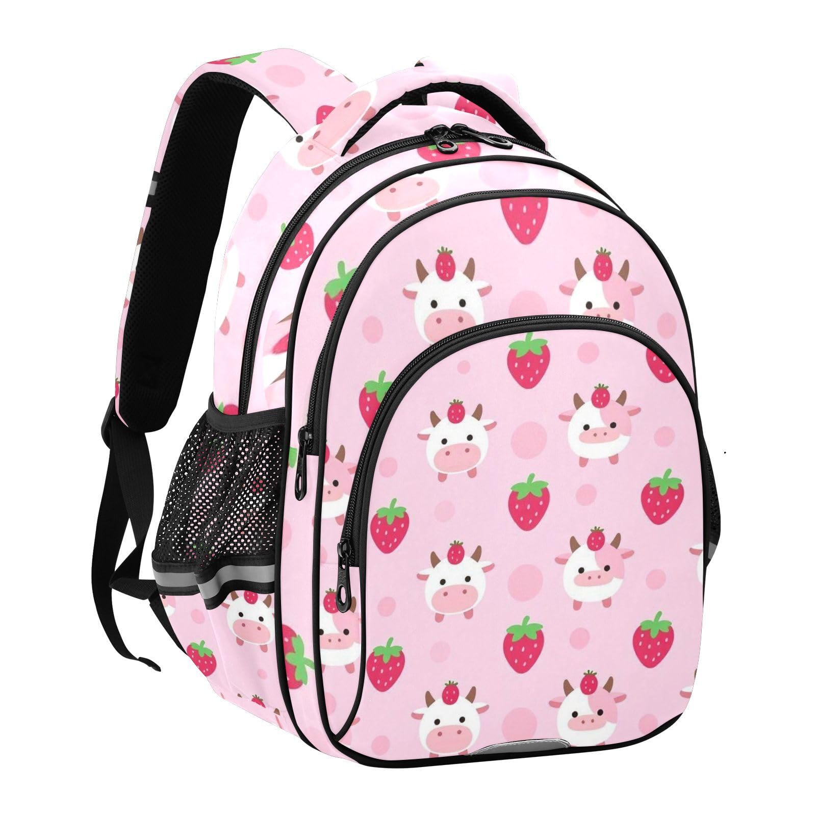 KLL Plecak na co dzień dla dzieci nastolatków nastolatków torby szkolne nastolatki dzieci plecak podróżny kawaii styl truskawkowy krowa różowy