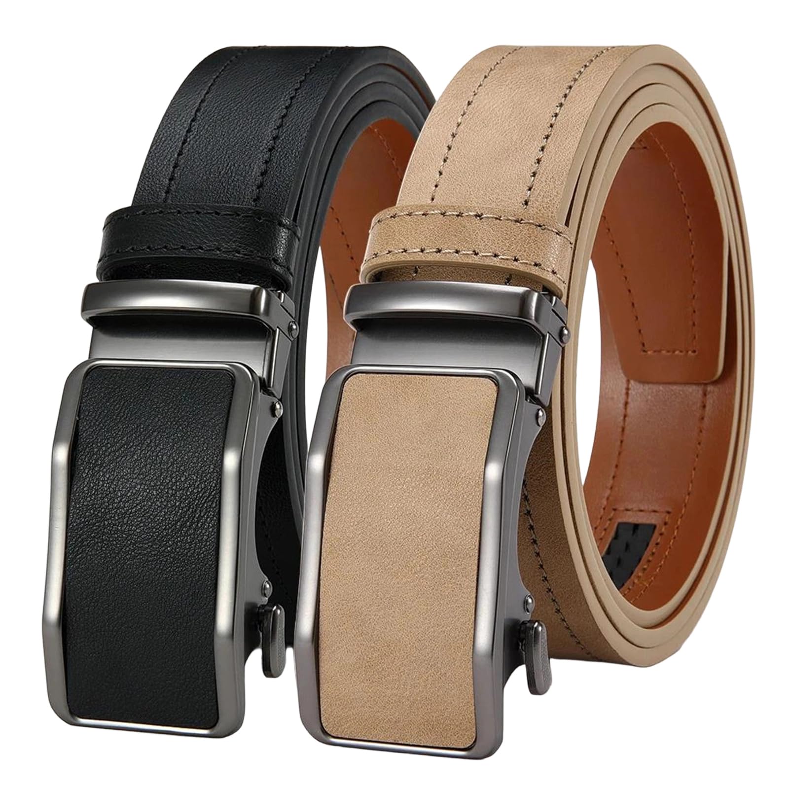 Yeuyyben Cinturón de cuero genuino con trinquete para hombre, hebilla automática, ajustable, para negocios, casual, jeans
