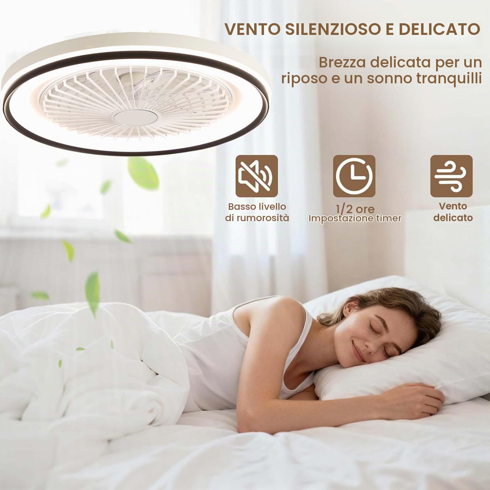 Ventilatore Soffitto Nero RGB Luce 6 Velocità Telecomando APP