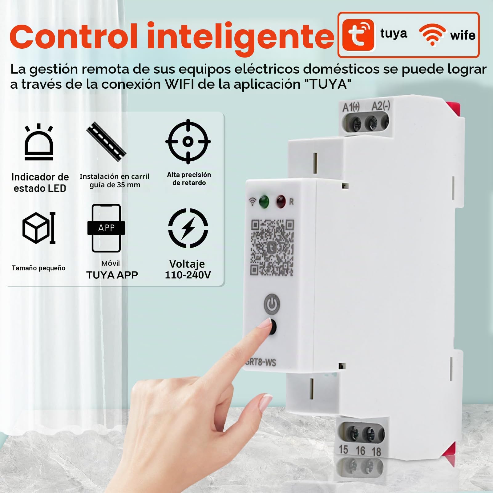 Rele WiFi Interruptor Inteligente AC/DC 110-240V, TUYA Smart Relé Temporizador de Control Remoto WiFi Interruptor de Control de Tiempo de Carril DIN para el Hogar Inteligente (GRT8-WS,16A)