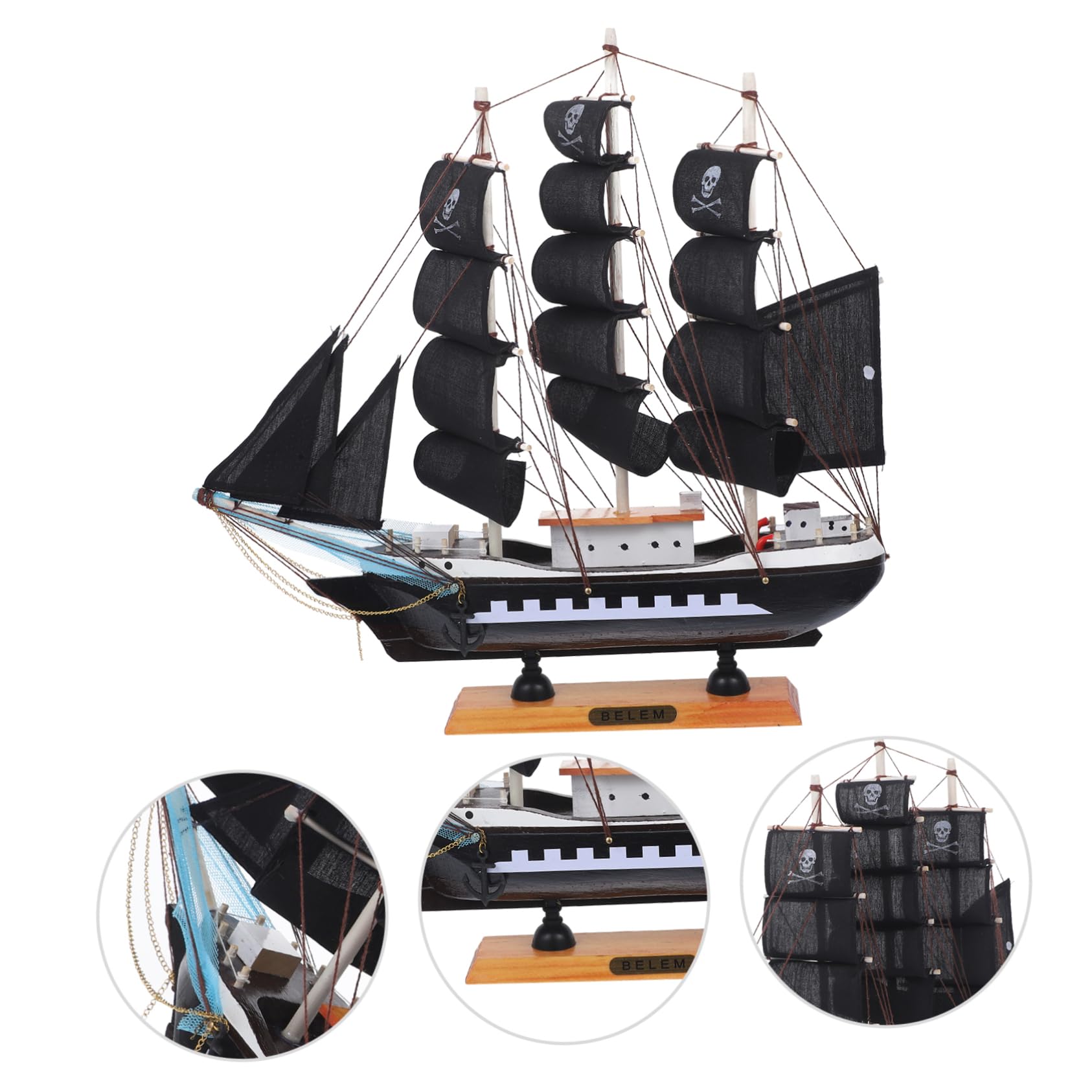 UKCOCO Modelo de Barco Pirata de Madera 33cm Decoración Marítima para Oficina y Entrada Estilo Único y Material Madera Tela