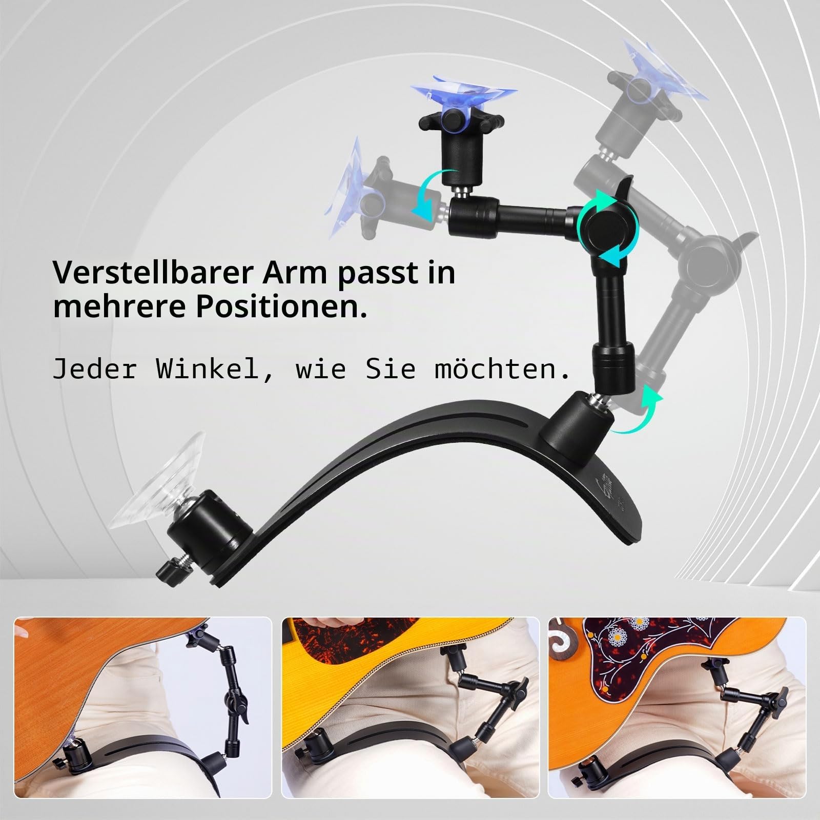 GUITTO Gitarrenstütze - Verstellbarer Gitarrenständer mit Saugnäpfen & Kugelgelenk - Klassische Gitarren-Fußstütze - Ergonomisches Zubehör für Lackierte Akustikgitarren & Ukulelen (GGR-01)